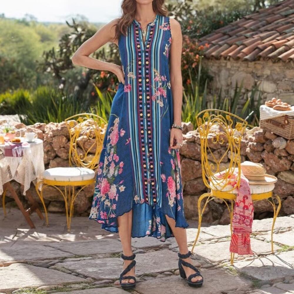 Johnny Was Dress XS Embroidered Button Front Midi Floral Willowa Kirra NEW NoTag